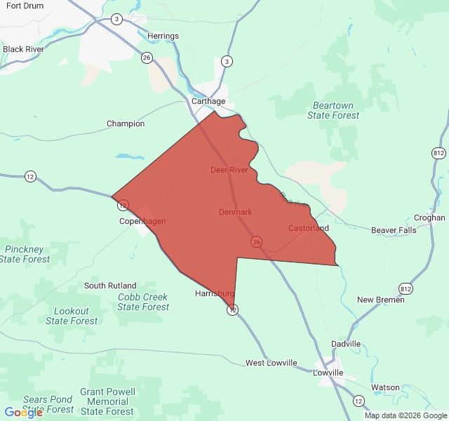 Map of septic coverage in Copenhagen, NY