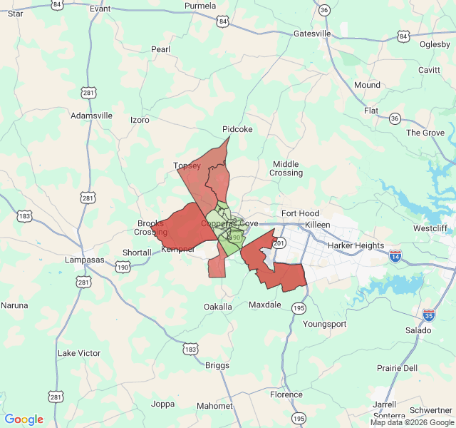 Map of septic coverage in Copperas Cove, TX