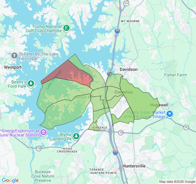 Map of septic coverage in Cornelius, NC