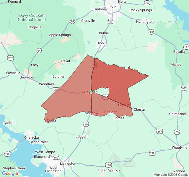 Map of septic coverage in Corrigan, TX