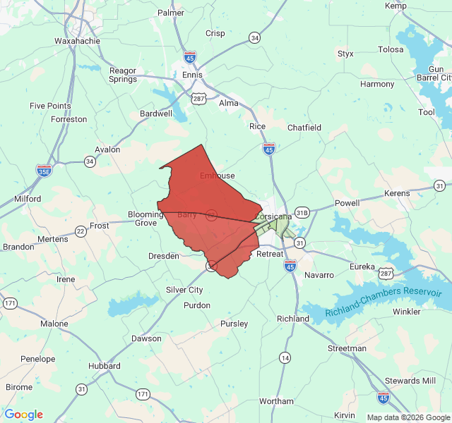 Map of septic coverage in Corsicana, TX