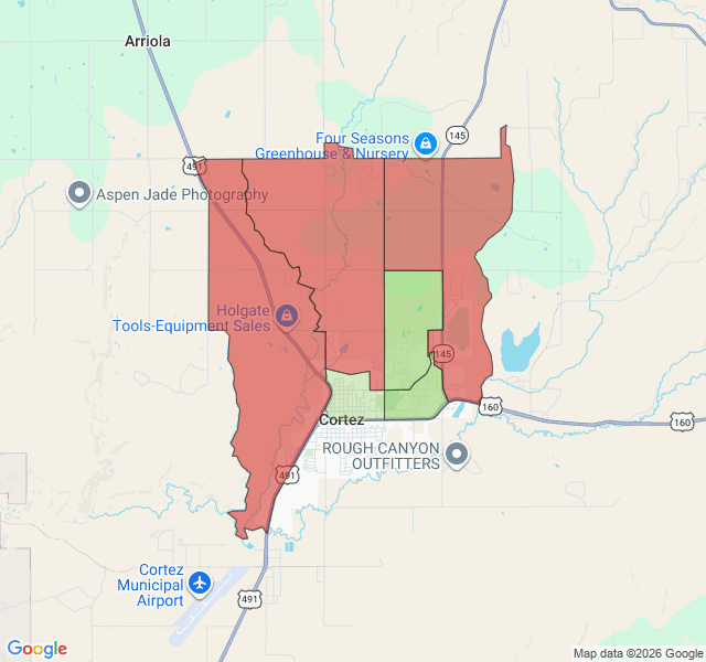 Map of septic coverage in Cortez, CO