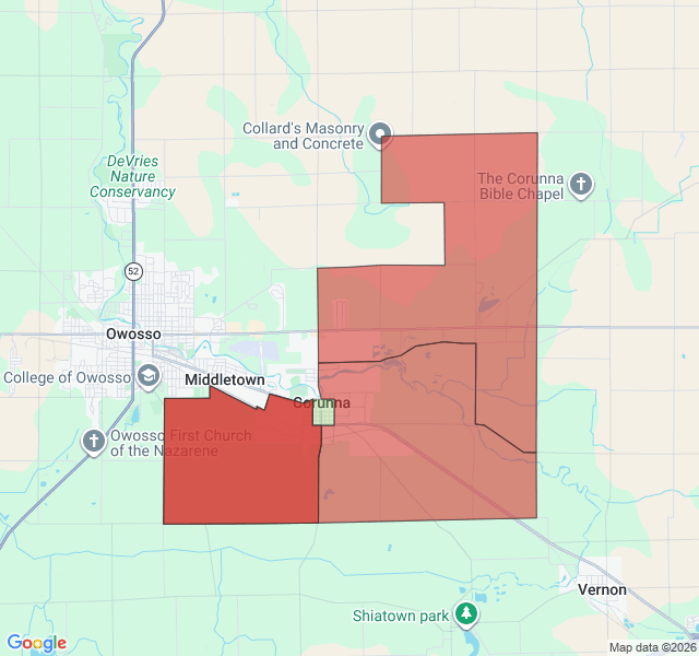 Map of septic coverage in Corunna, MI