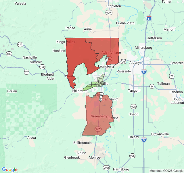 Map of septic coverage in Corvallis, OR