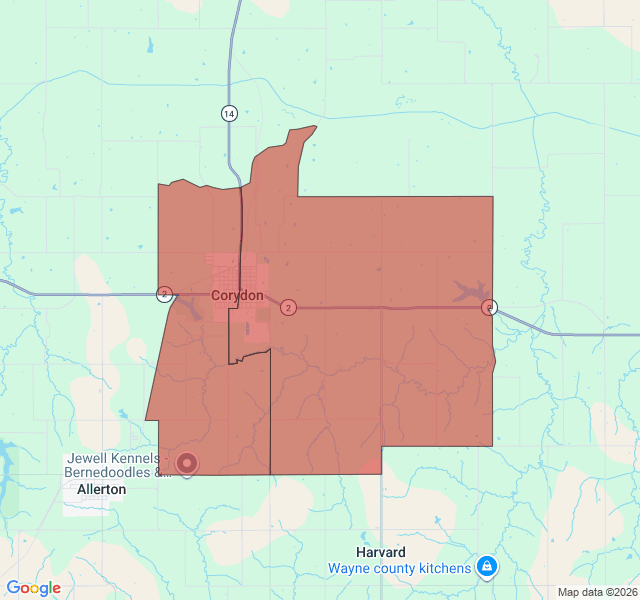 Map of septic coverage in Corydon, IA