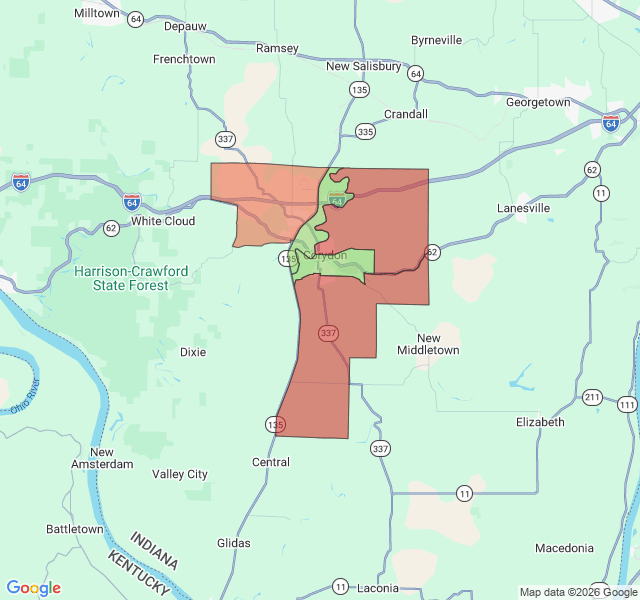 Map of septic coverage in Corydon, IN