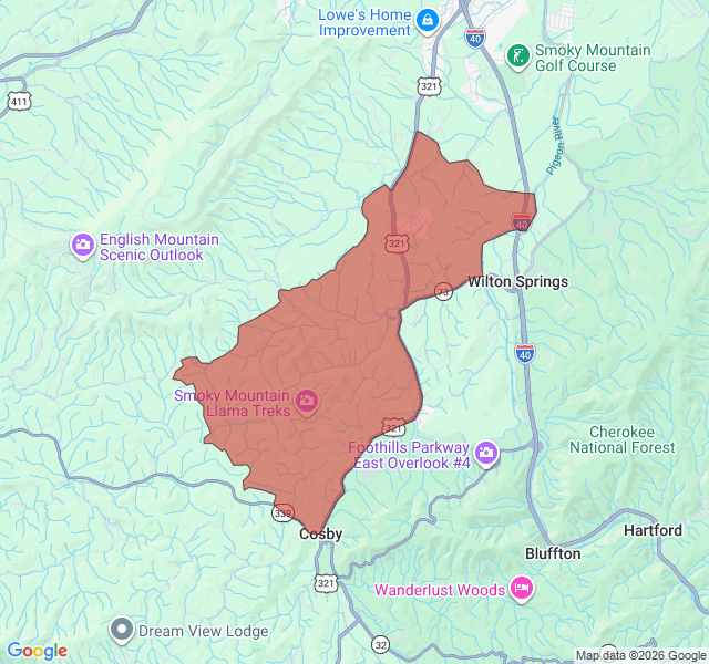 Map of septic coverage in Cosby, TN