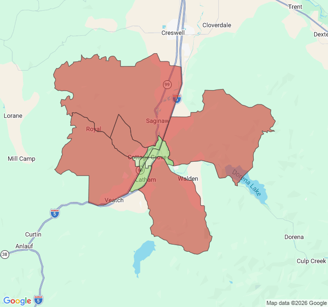 Map of septic coverage in Cottage Grove, OR