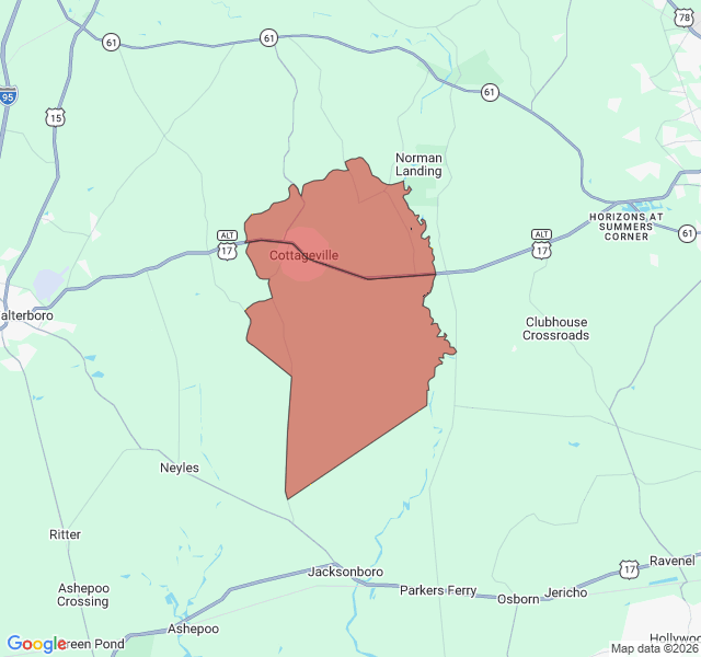 Map of septic coverage in Cottageville, SC
