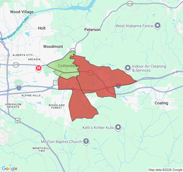 Map of septic coverage in Cottondale, AL