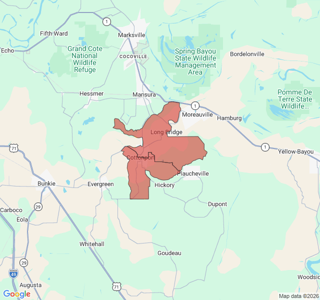 Map of septic coverage in Cottonport, LA
