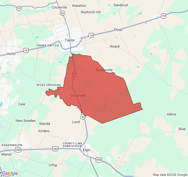 Map of septic coverage in Coupland, TX