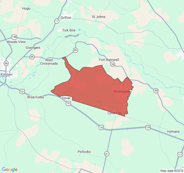 Map of septic coverage in Cove City, NC