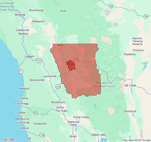 Map of septic coverage in Covelo, CA
