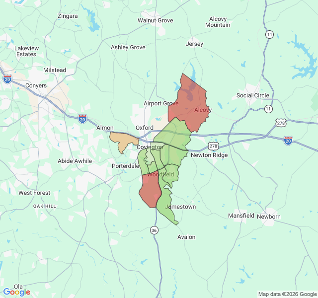 Map of septic coverage in Covington, GA