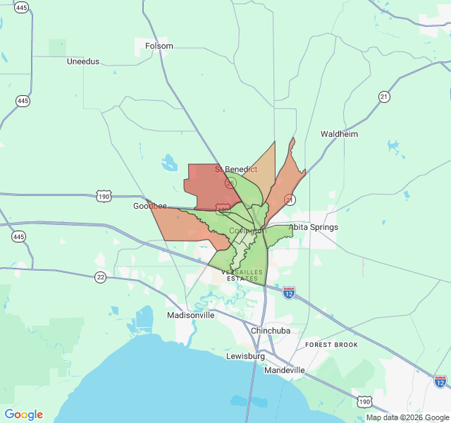 Map of septic coverage in Covington, LA
