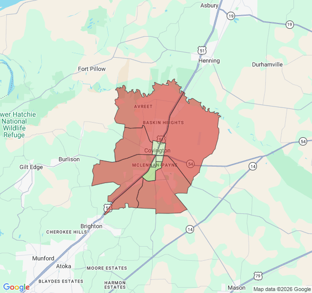 Map of septic coverage in Covington, TN