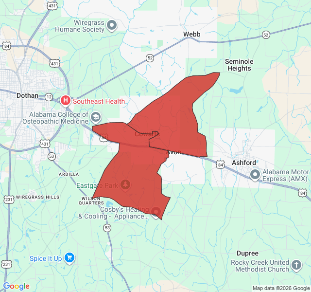 Map of septic coverage in Cowarts, AL