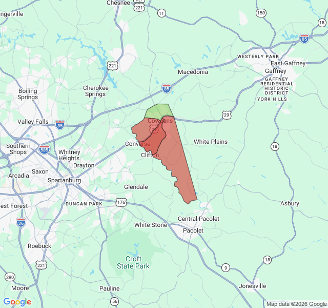 Map of septic coverage in Cowpens, SC