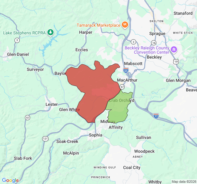 Map of septic coverage in Crab Orchard, WV