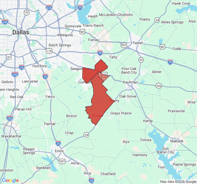 Map of septic coverage in Crandall, TX