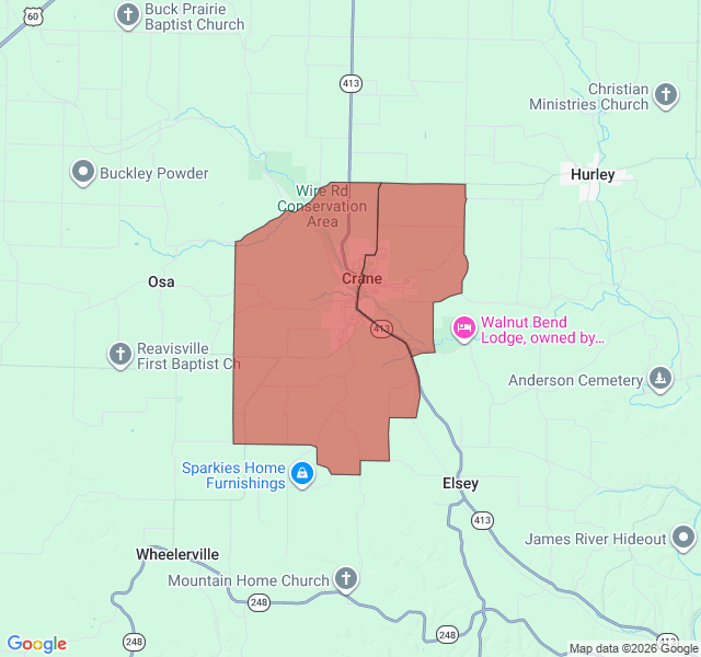 Map of septic coverage in Crane, MO