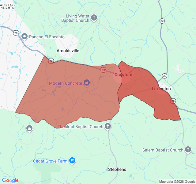 Map of septic coverage in Crawford, GA