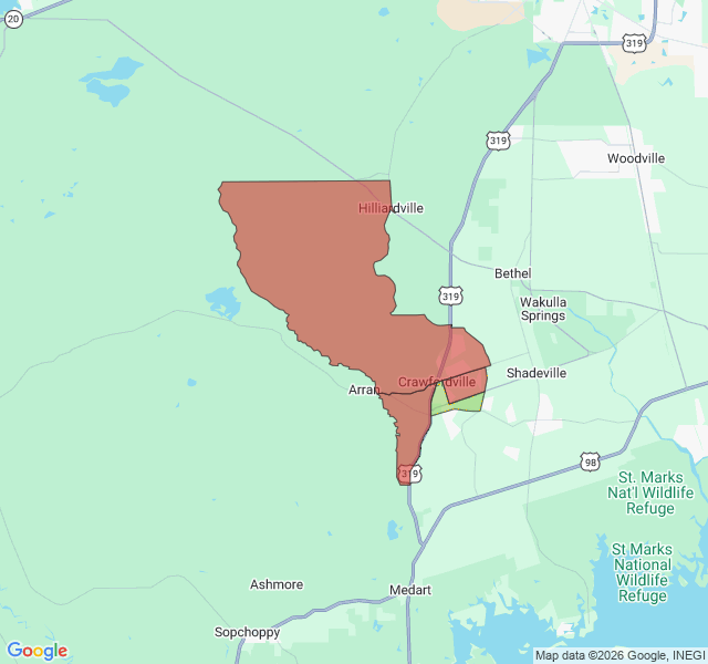 Map of septic coverage in Crawfordville, FL