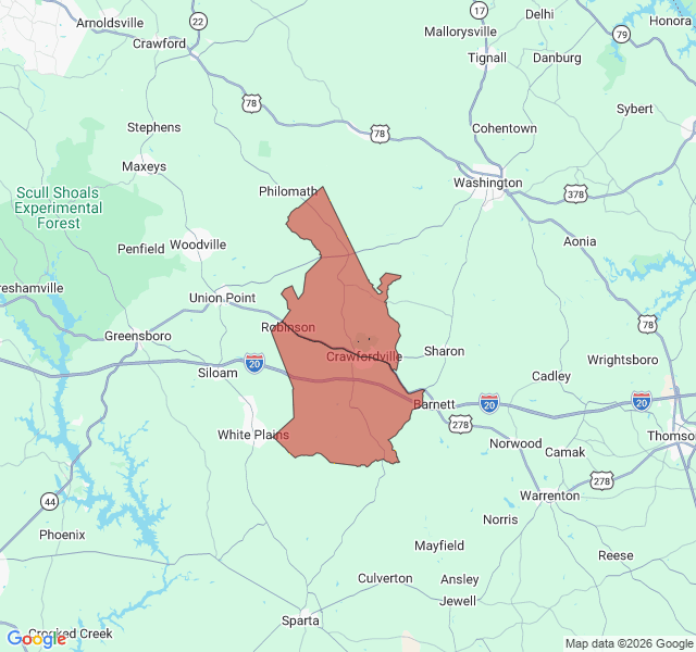 Map of septic coverage in Crawfordville, GA