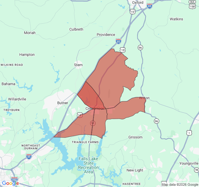 Map of septic coverage in Creedmoor, NC