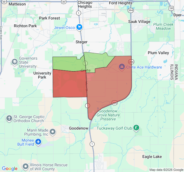 Map of septic coverage in Crete, IL