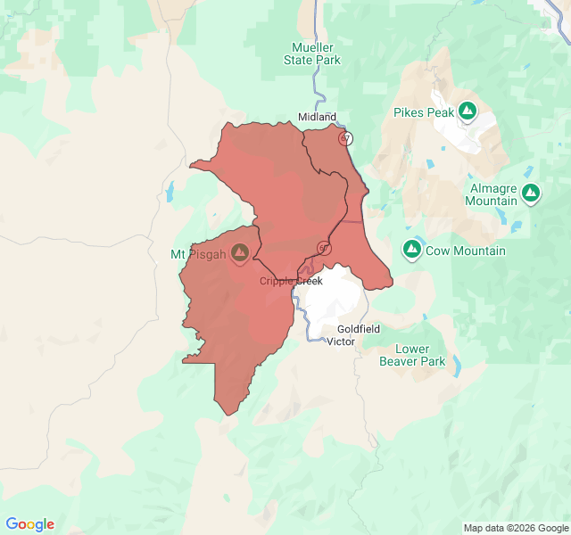 Map of septic coverage in Cripple Creek, CO