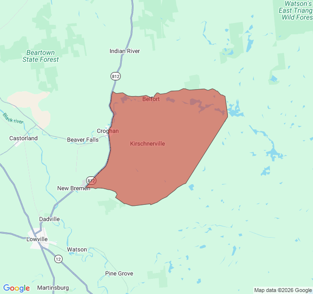 Map of septic coverage in Croghan, NY
