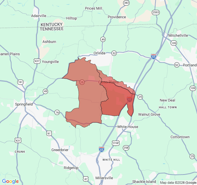 Map of septic coverage in Cross Plains, TN
