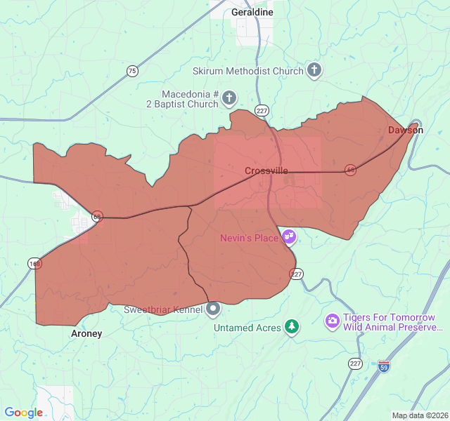 Map of septic coverage in Crossville, AL