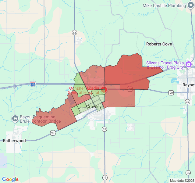 Map of septic coverage in Crowley, LA