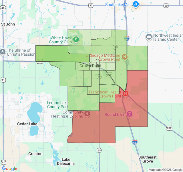 Map of septic coverage in Crown Point, IN