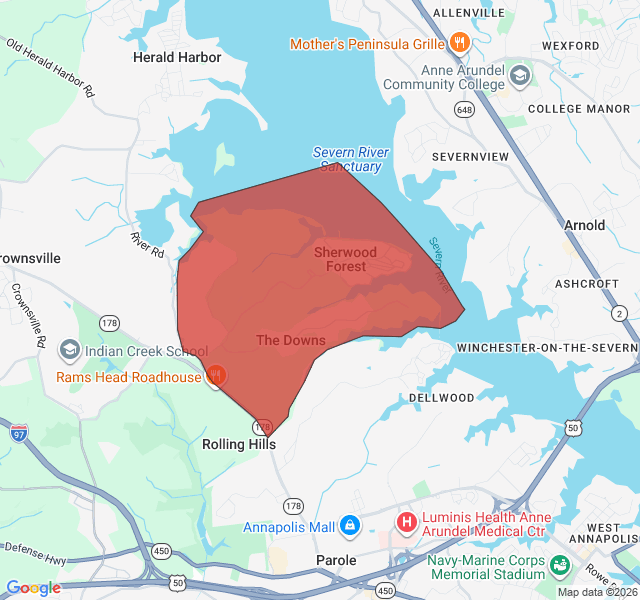 Map of septic coverage in Crownsville, MD