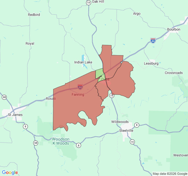 Map of septic coverage in Cuba, MO