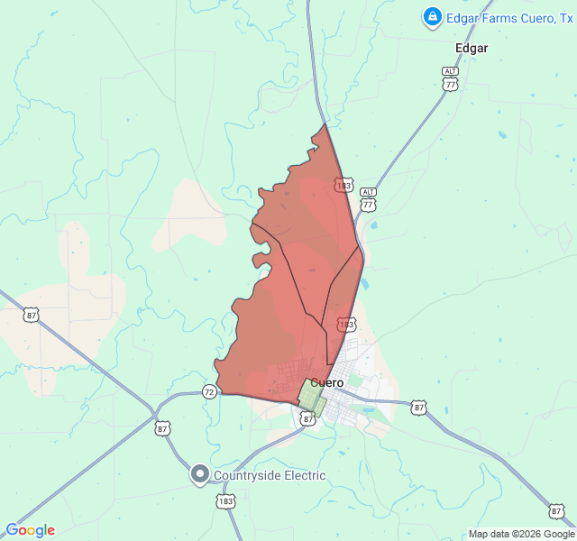 Map of septic coverage in Cuero, TX