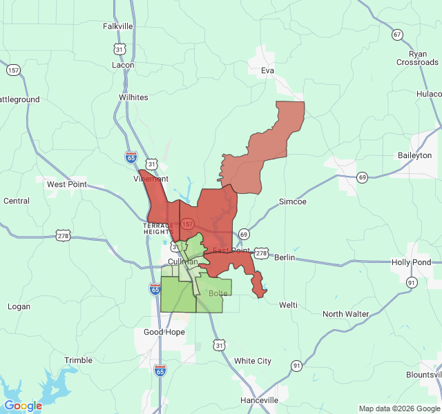 Map of septic coverage in Cullman, AL