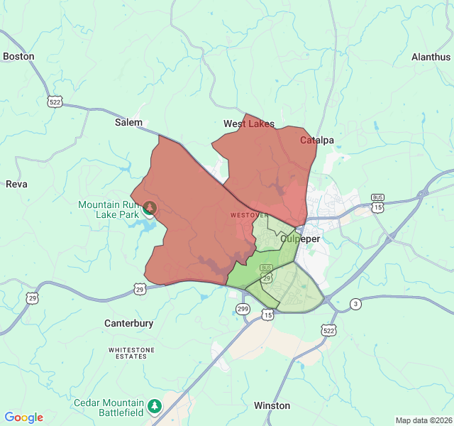 Map of septic coverage in Culpeper, VA