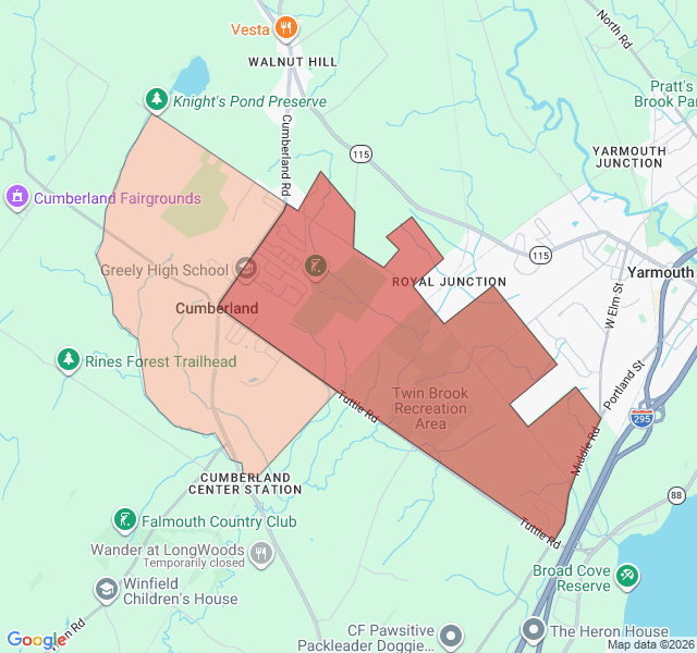Map of septic coverage in Cumberland Center, ME