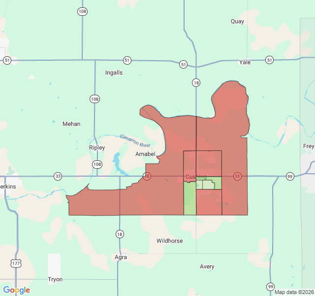 Map of septic coverage in Cushing, OK