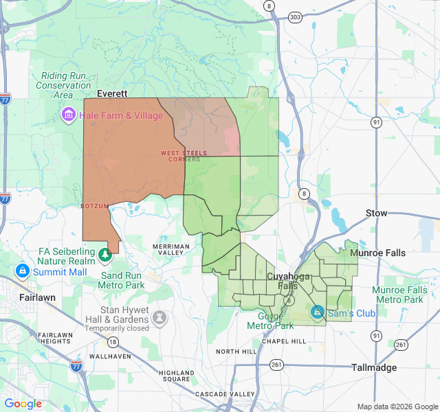 Map of septic coverage in Cuyahoga Falls, OH
