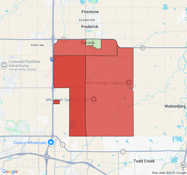 Map of septic coverage in Dacono, CO