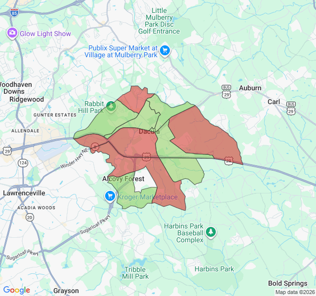 Map of septic coverage in Dacula, GA