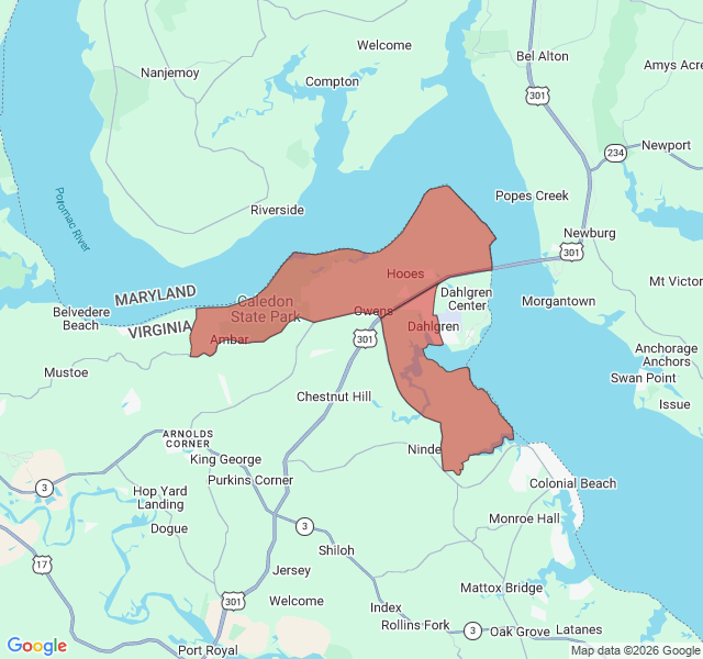 Map of septic coverage in Dahlgren, VA