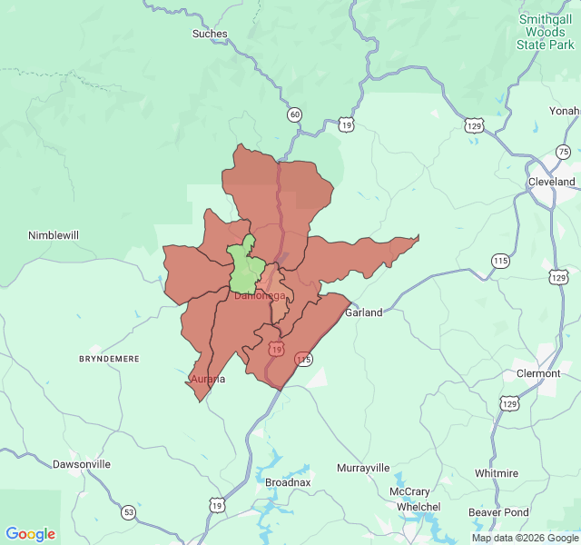 Map of septic coverage in Dahlonega, GA