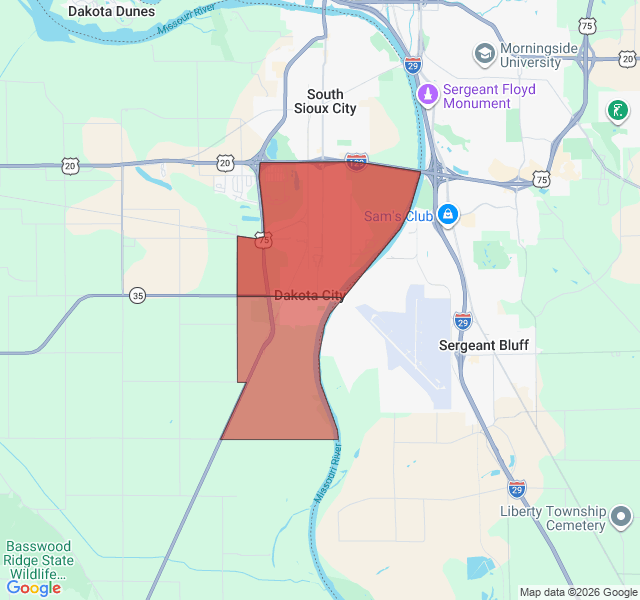Map of septic coverage in Dakota City, NE